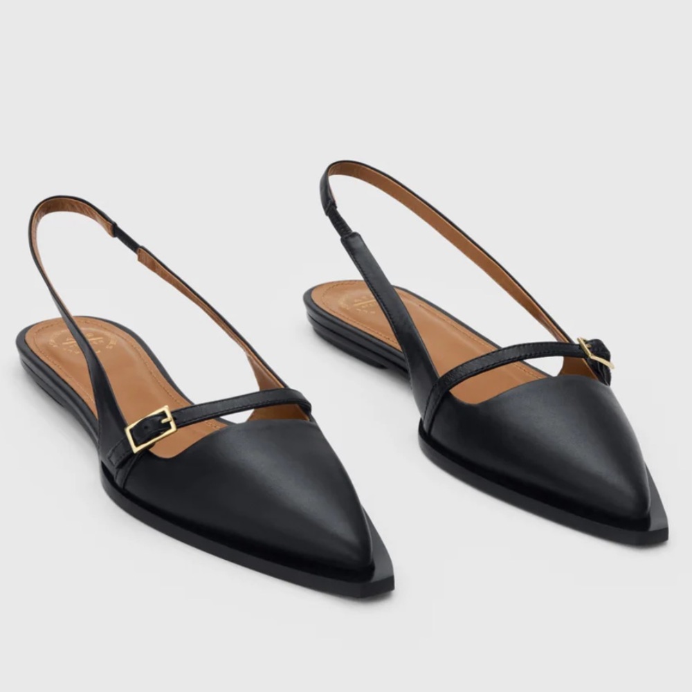 ATP Atelier Black Cortina Slingback Flats, Nappa Leather, size 38